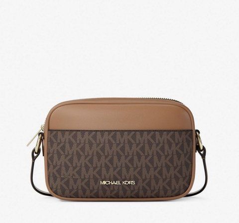 Jet Set Small Signature Logo Camera Crossbody Bag ( brown )