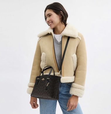 Coach Mollie Tote Bag 25 In Signature Canvas ( Gold / Walnut / Black )