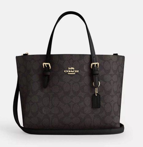 Coach Mollie Tote Bag 25 In Signature Canvas ( Gold / Walnut / Black )