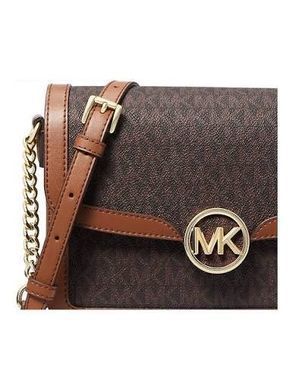 MICHAEL Michael Kors Leida Medium Signature Logo Shoulder Bag BROWN