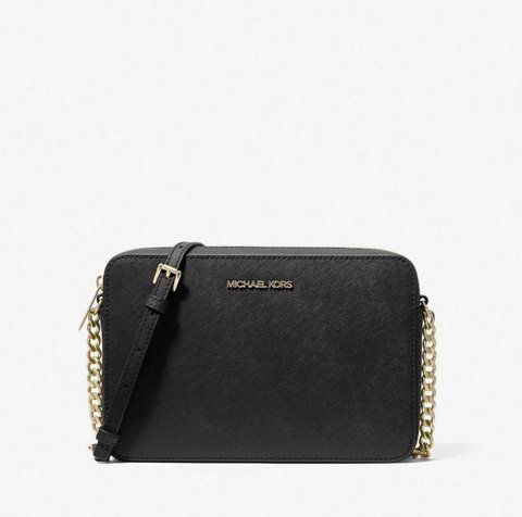 Michael Kors Jet Set Large Saffiano Leather Crossbody Bag ( black )